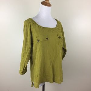 ONE SEPTEMBER Anthropologie Olive Green Textured Twisted Collar Pockets Shirt